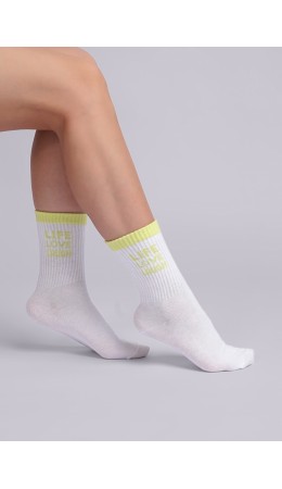 CLE Носки жен.Д5375 вафля хл+эл, белый/св.жёлтый