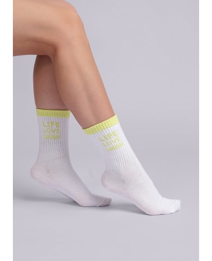 CLE Носки жен.Д5375 вафля хл+эл, белый/св.жёлтый