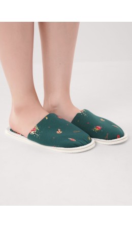 CLE SW15-1201C Пантолеты жен. домаш. Морозко, т.зелёный/красный