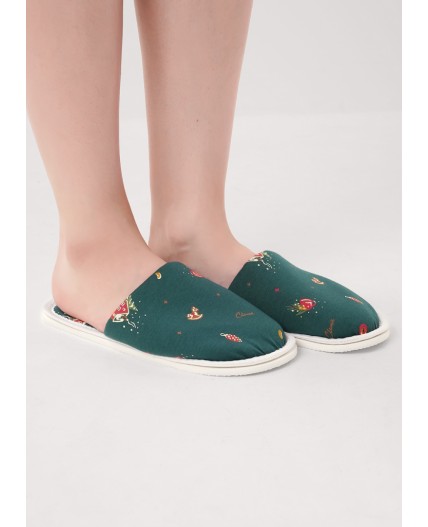 CLE SW15-1201C Пантолеты жен. домаш. Морозко, т.зелёный/красный