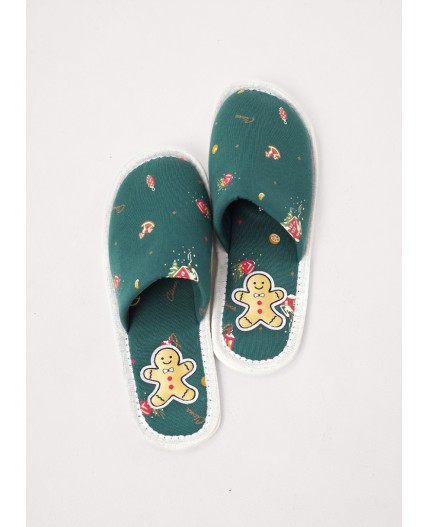 CLE SW15-1201C Пантолеты жен. домаш. Морозко, т.зелёный/красный