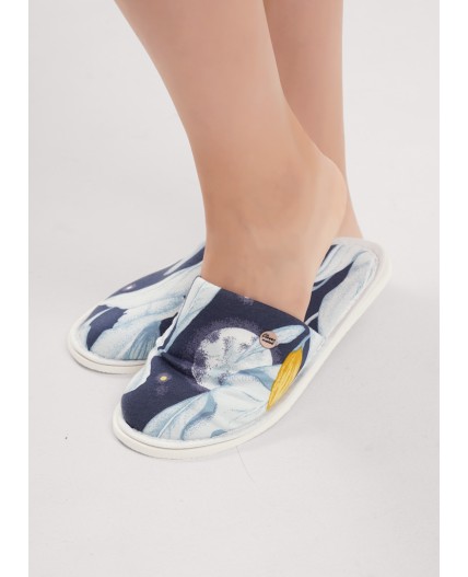 CLE SW15-1209C Пантолеты жен. домаш. Луна, т.синий/св.серый