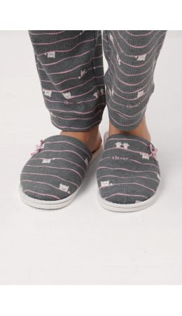 CLE SW15-1208C Пантолеты жен. домаш. Лапка, зелёный/розовый