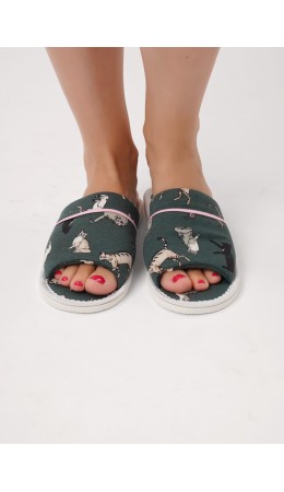 CLE SW15-1208O Пантолеты жен. домаш. Лапка, зелёный/молочный