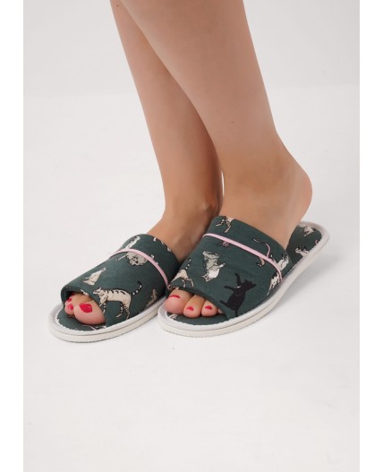 CLE SW15-1208O Пантолеты жен. домаш. Лапка, зелёный/молочный