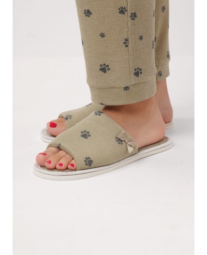 CLE SW15-1208O/1 Пантолеты жен. домаш. Лапка, оливковый/зелёный