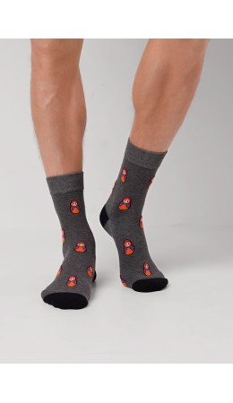 CLE Носки муж.К6602 сувенир хл+эл, меланж т.серый