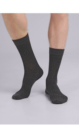 CLE Носки муж.К3402Л дизайн база хл+эл, меланж т.серый