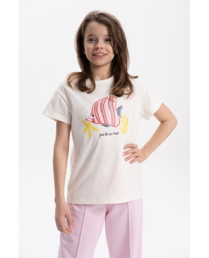 Футболка для девочек Молочный(28)