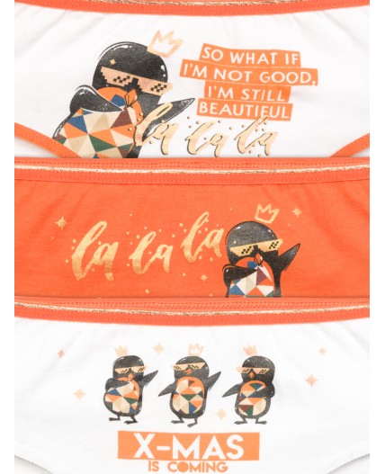 Трусы для девочек Белый/оранжевый/белый(2/31/2)