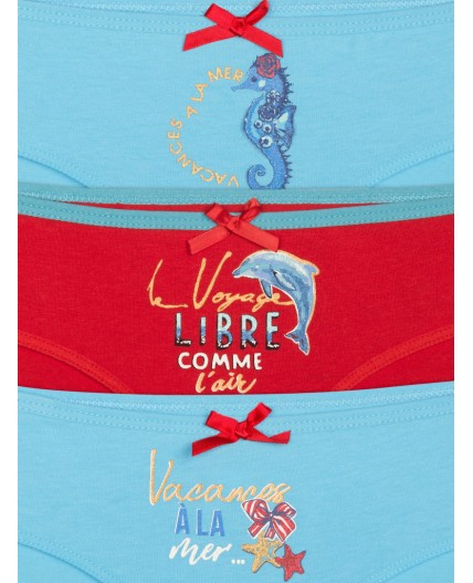 Трусы для девочек Лазурный/коралловый/лазурный(21/16/21)