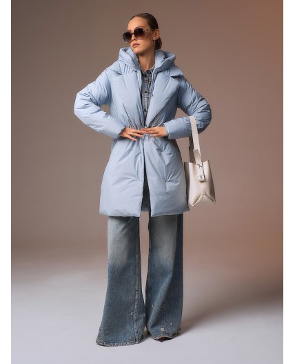 Пуховик женский серо-голубой