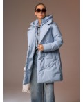 Пуховик женский серо-голубой