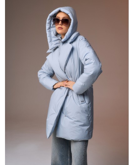 Пуховик женский серо-голубой