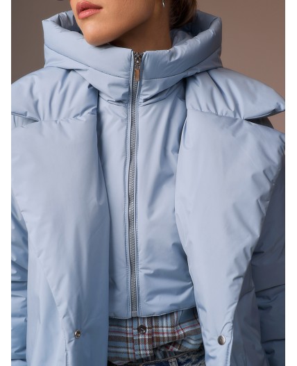 Пуховик женский серо-голубой