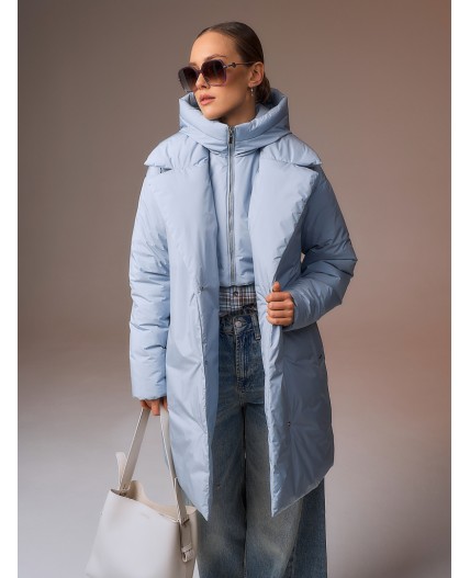 Пуховик женский серо-голубой