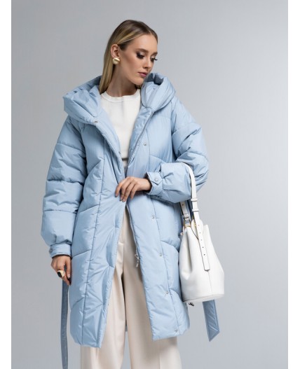 Пуховик женский серо-голубой