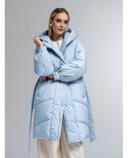 Пуховик женский серо-голубой