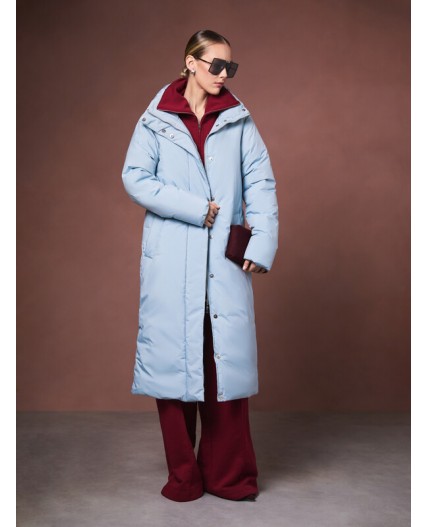 Пуховик женский серо-голубой
