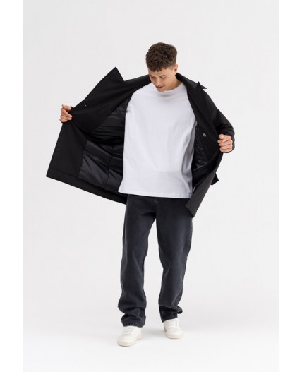 Плащ утепленый мужской черный