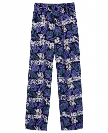 ЛГ-4346/2 Пижама женская (футболка, брюки) Цветные листья Тёмно-синий