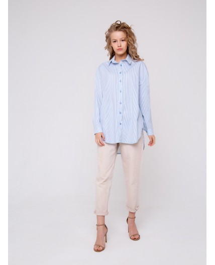 302WHT Рубашка женская удлиненная Белый/полоса
