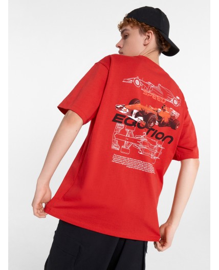 Футболка огненный красный +печать