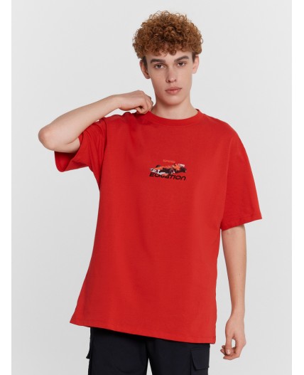 Футболка огненный красный +печать