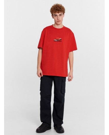 Футболка огненный красный +печать