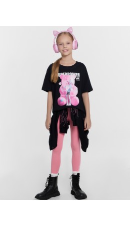 Легинсы розовый +печать1