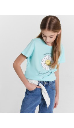 Футболка голубой +печать