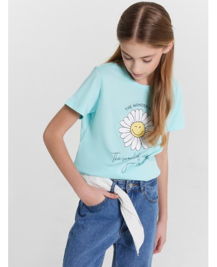Футболка голубой +печать