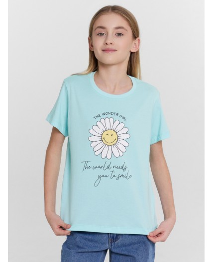 Футболка голубой +печать