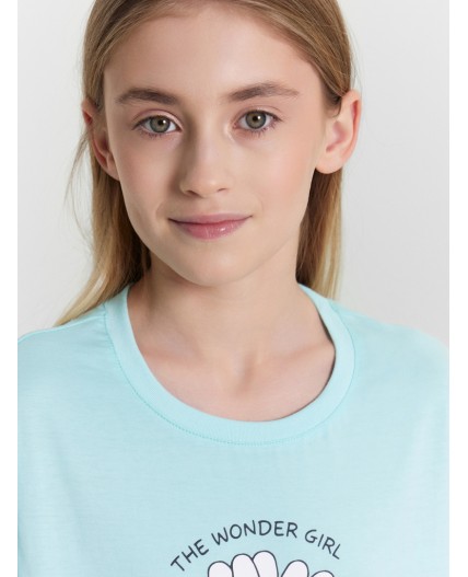 Футболка голубой +печать