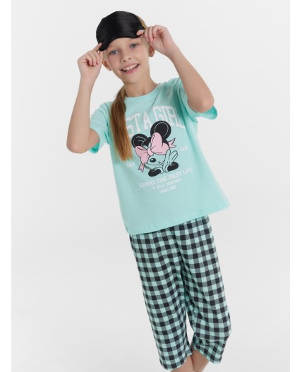 Комплект небесная бирюза +серая клетка