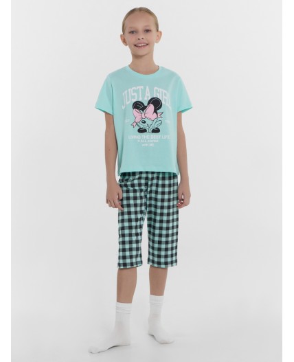 Комплект небесная бирюза +серая клетка