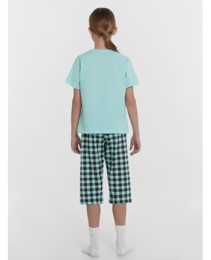 Комплект небесная бирюза +серая клетка