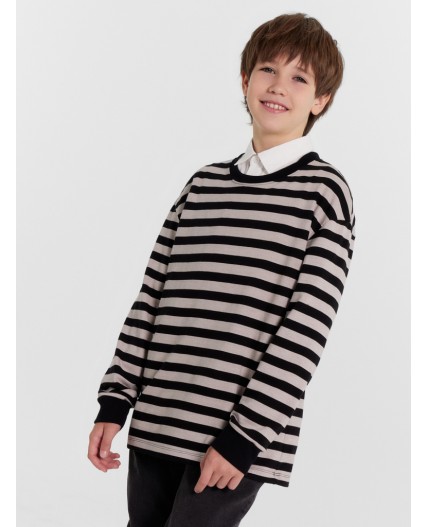Лонгслив черно -молочная полоска