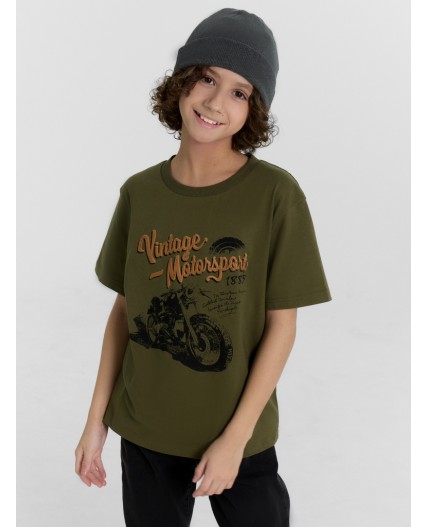 Футболка темная олива +печать