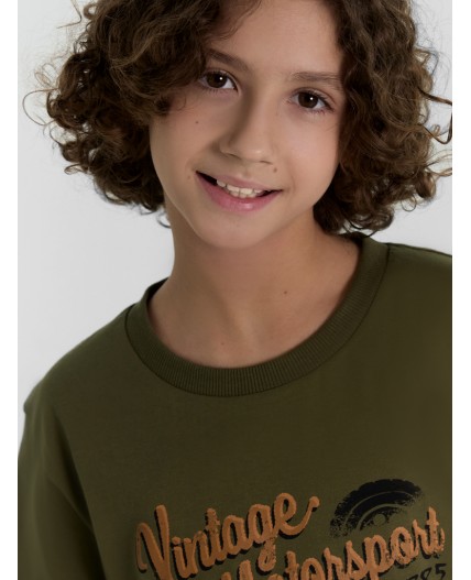 Футболка темная олива +печать