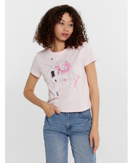 Футболка розовый нектар +печать