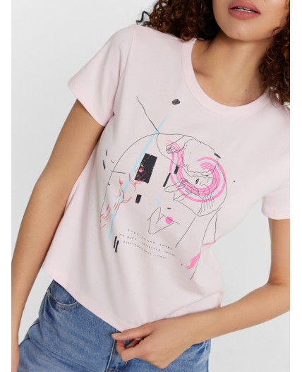 Футболка розовый нектар +печать