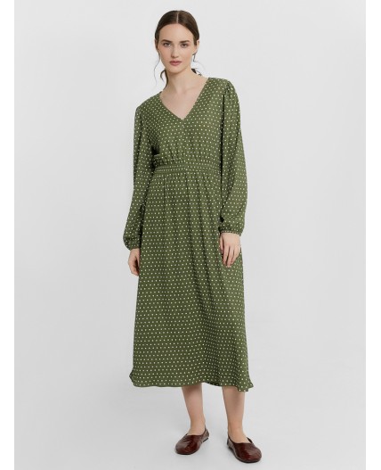 Платье горошек на оливковом