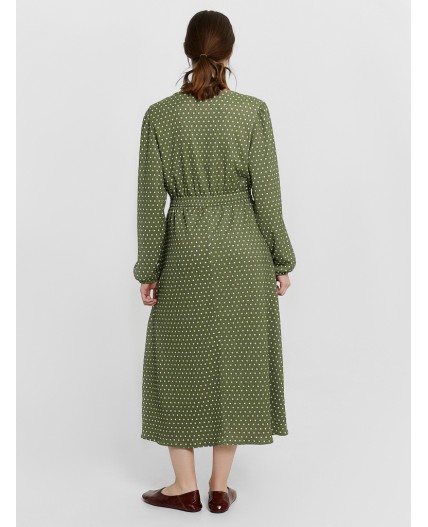 Платье горошек на оливковом