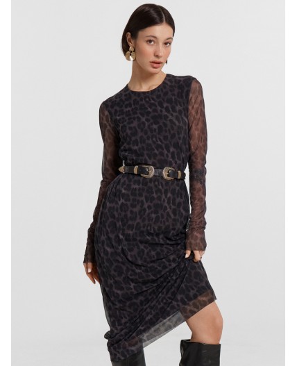 Платье леопард на сером