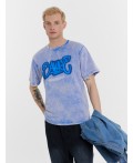 Футболка синий acid wash +печать