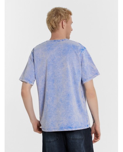 Футболка синий acid wash +печать