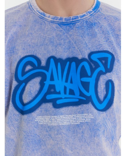 Футболка синий acid wash +печать