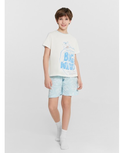 Пижама св.молочный +чайки на голубом