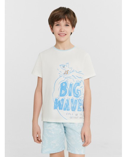 Пижама св.молочный +чайки на голубом